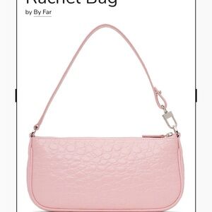 BY FAR Light Pink Croc-Embossed Shoulder Bag